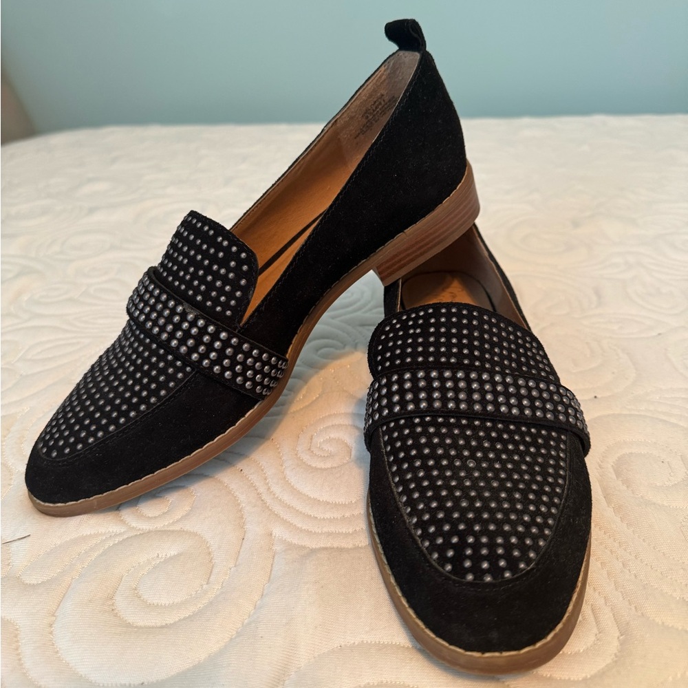 Crown vintage Black suede loafers with studded detail